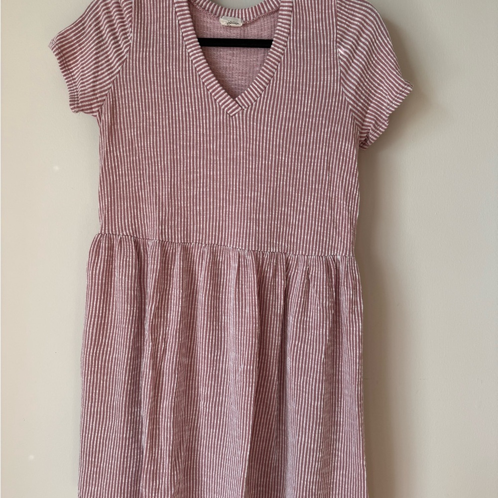 Caution to the Wind Pink Striped Dress | V-Neck | Short Sleeve | Women’s Size M